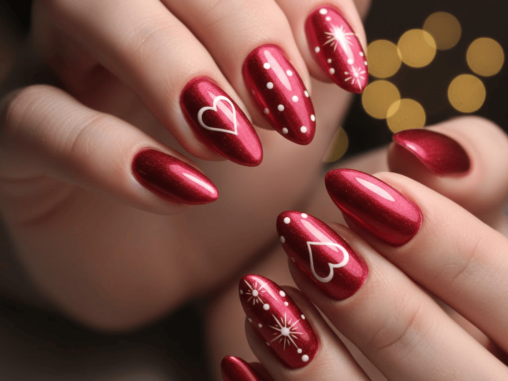 red and white valentines day nail