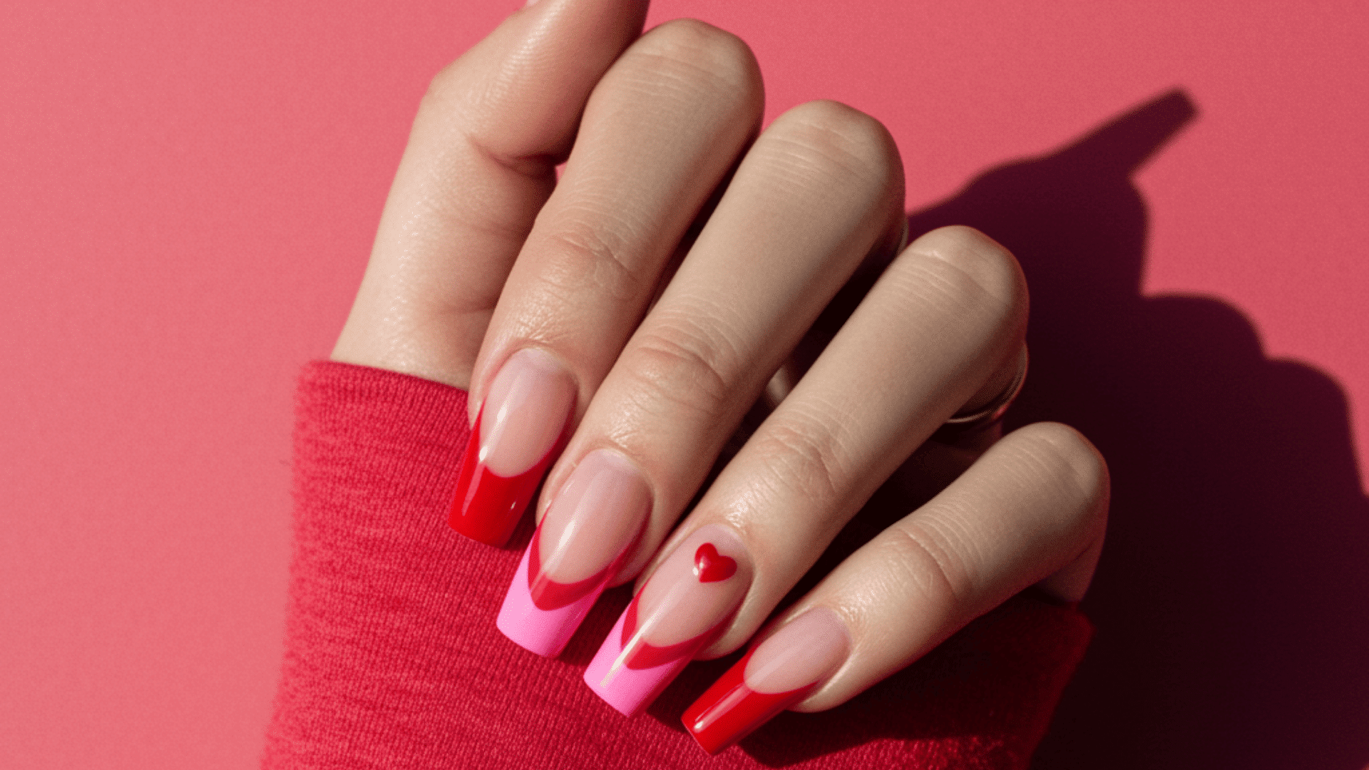 valentine french nails glossy