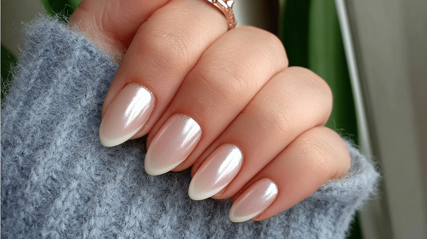 white french tips with light chrome shine
