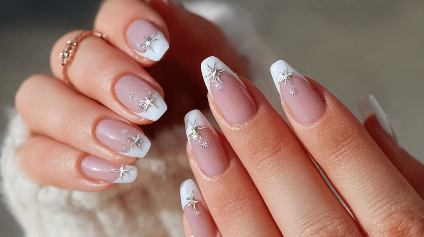 white french tips with small stars