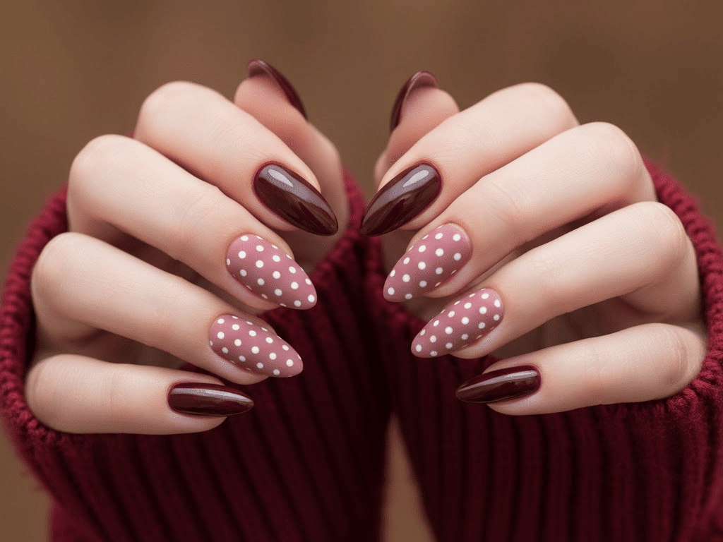 white polka dot nail design