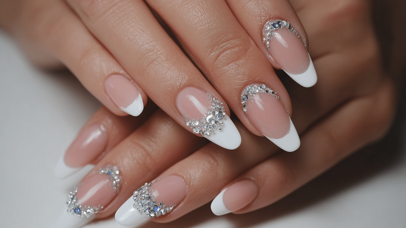 white tips with a crystal accent