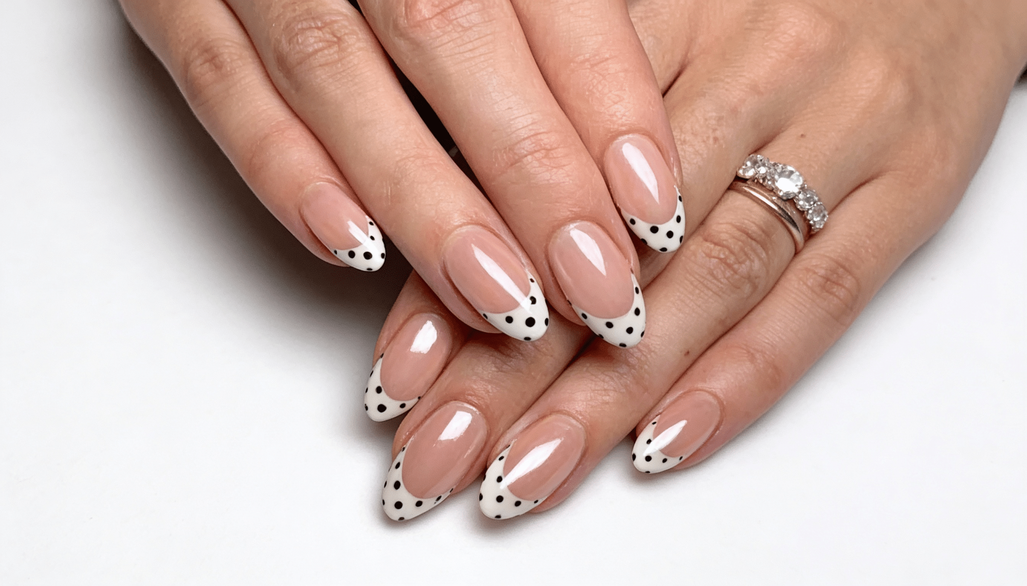 white tips with tiny dot designs