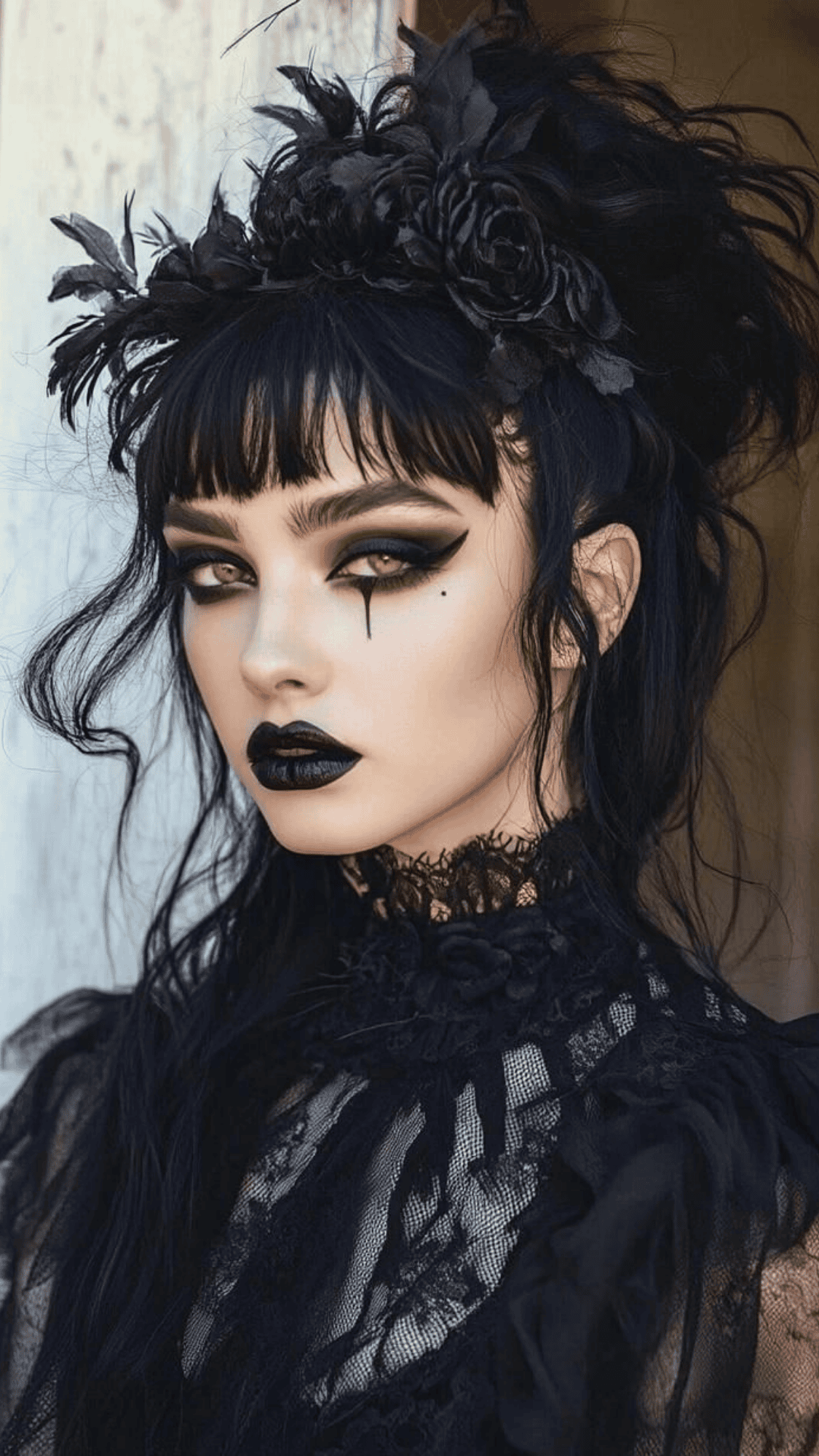 braided crown with dark flowers