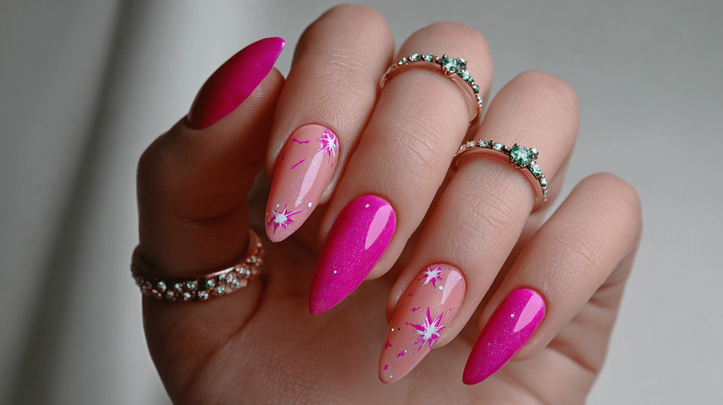 hot pink celestial nails