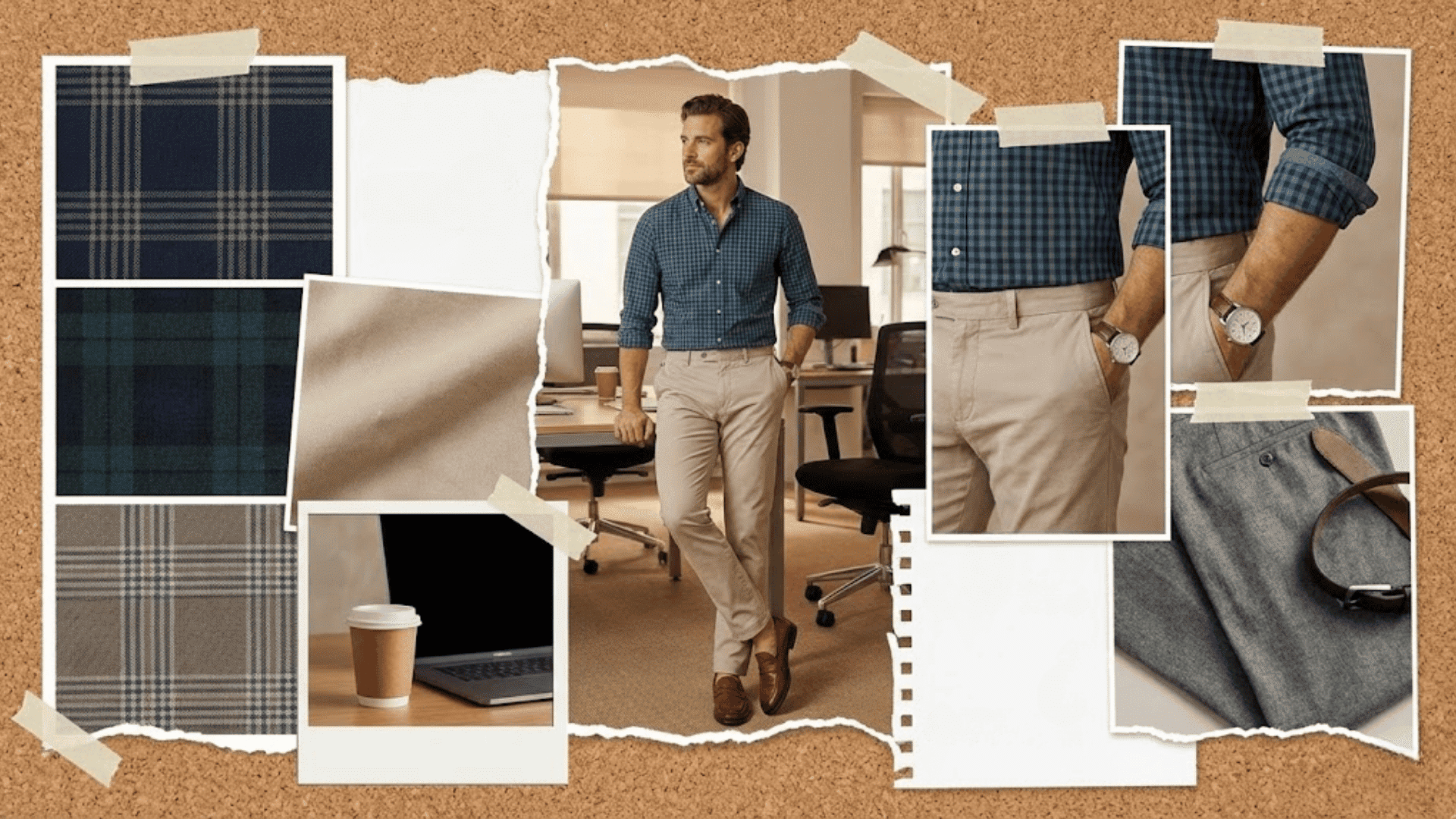 Checked shirt casual Friday outfit with chinos and brown loafers styled for a relaxed office work look.