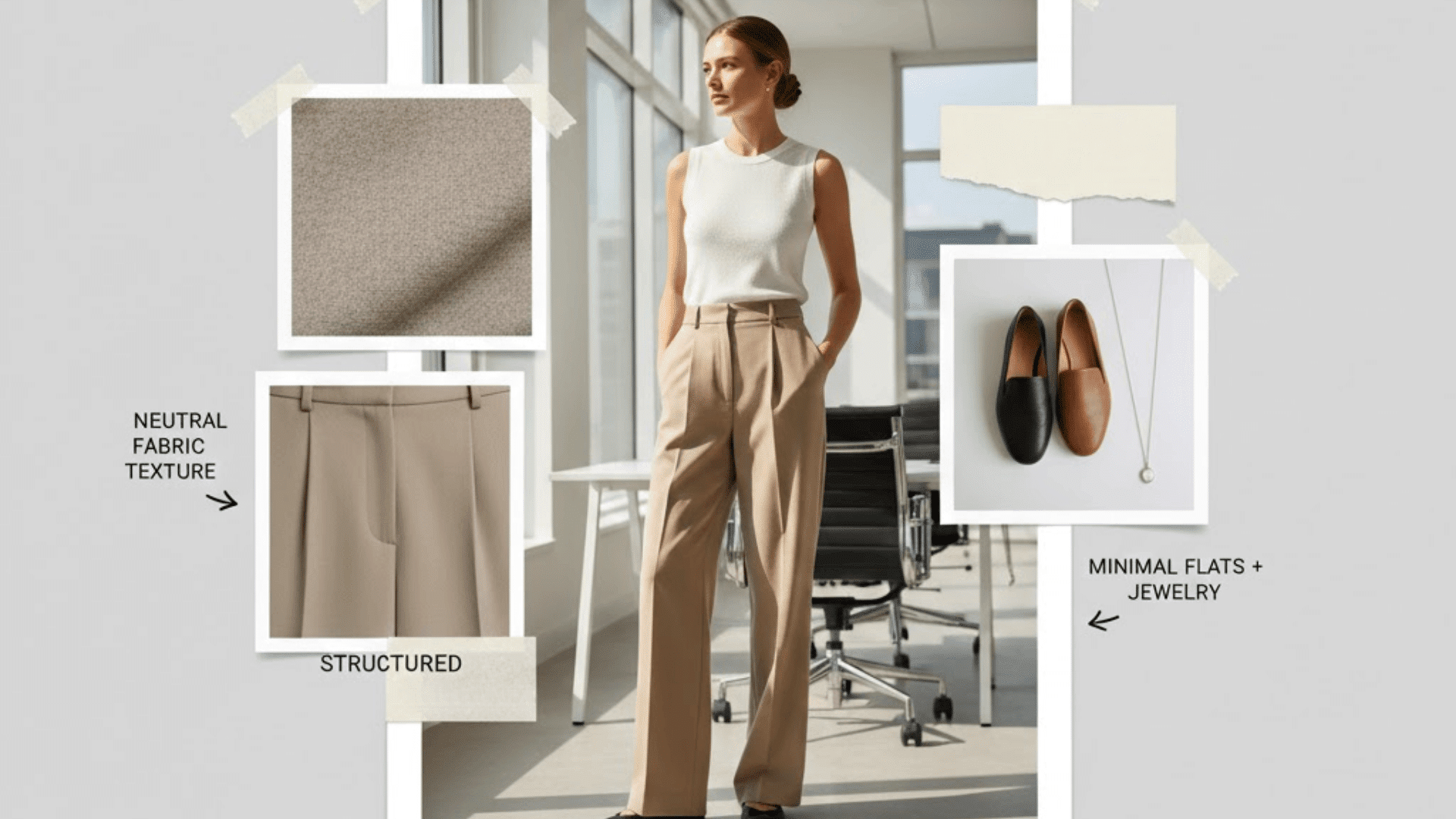 Wide leg pants casual Friday outfit with sleeveless top and flats for a polished women’s office look.