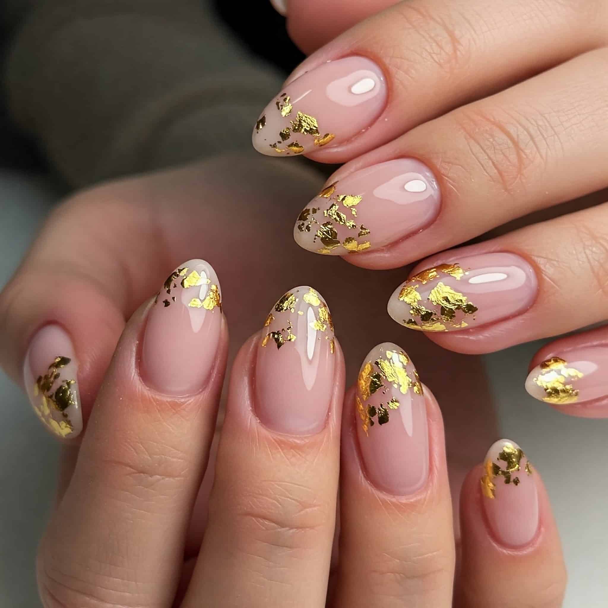 A autumn classic medium lenghth nails with gold foil.