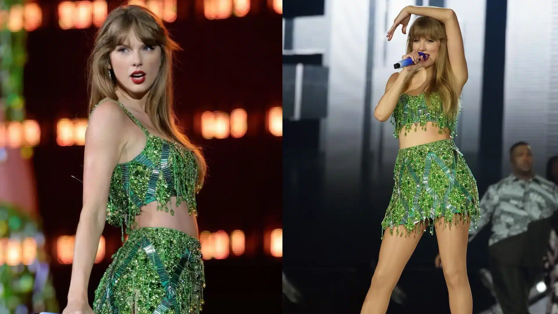 ayered sequin green two piece maximizes brilliance for live stage visuals