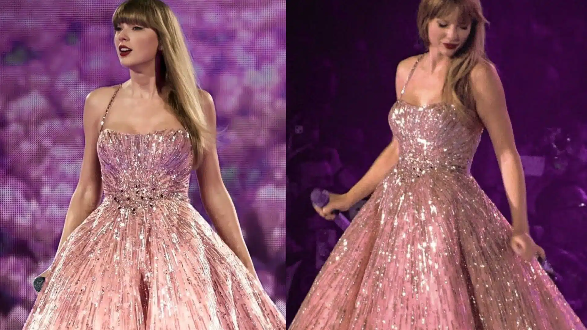 Layered pink gown for acoustic set quick changes maintaining Speak Now aesthetic
