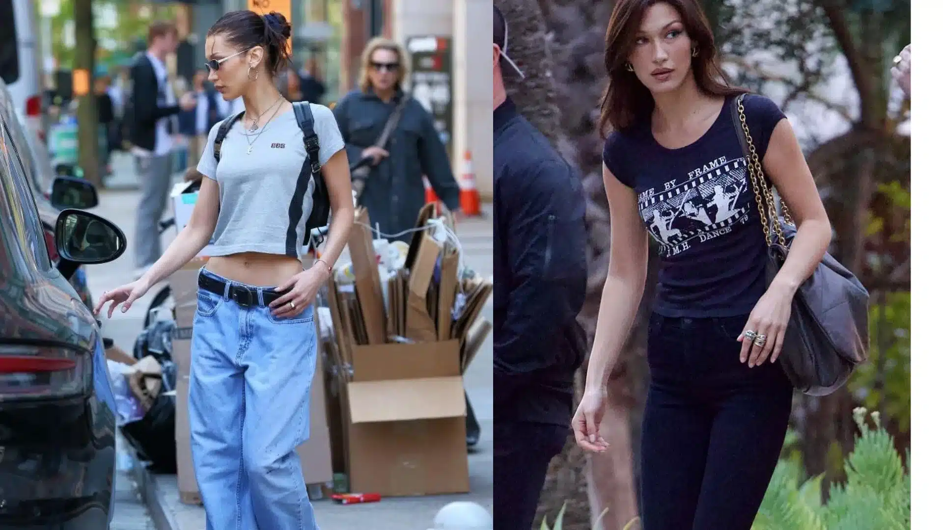 Two photos featuring a woman wearing jeans and another woman in a t-shirt highlighting diverse casual fashion styles