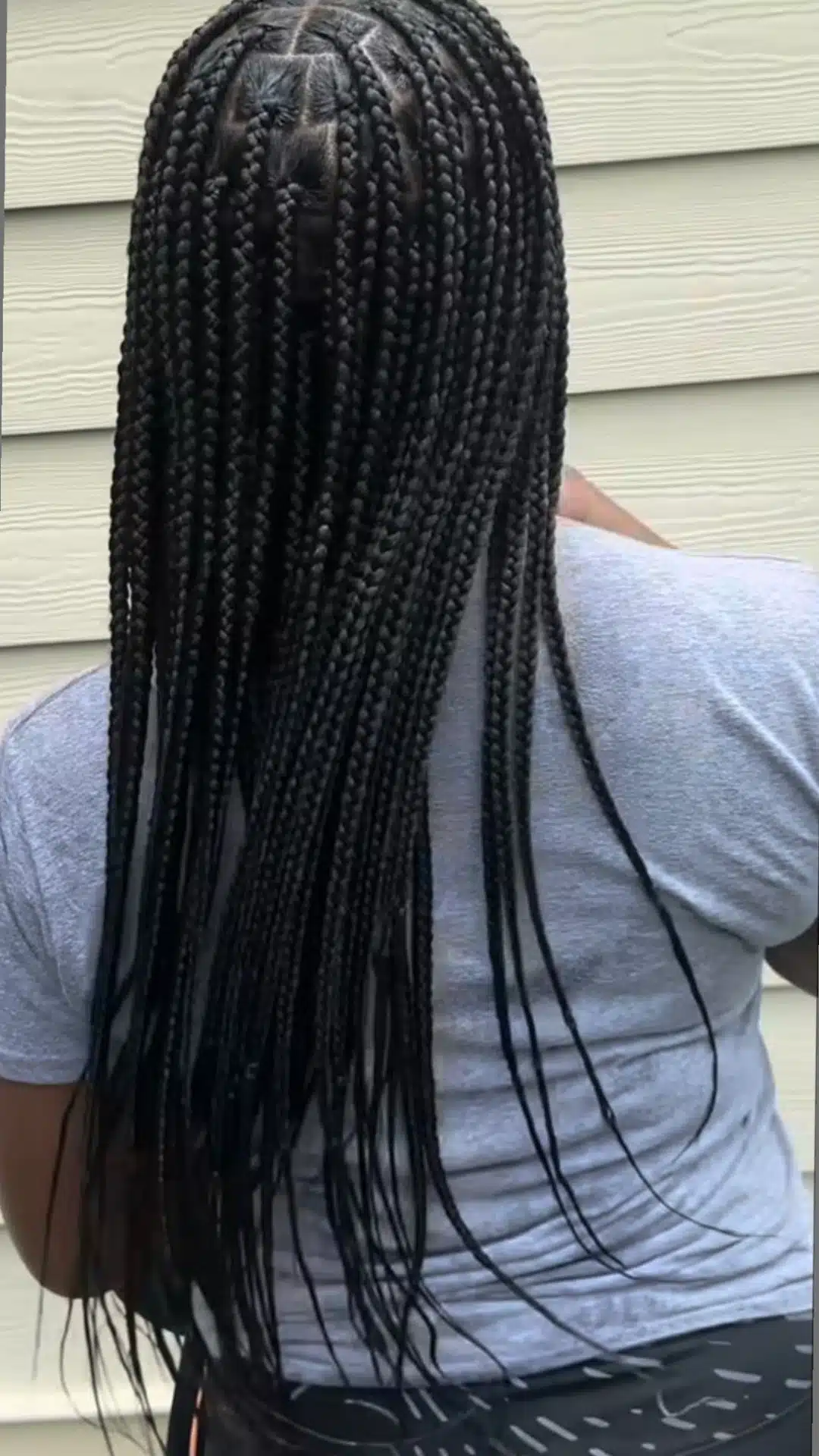Long single box braids flowing loosely down the back