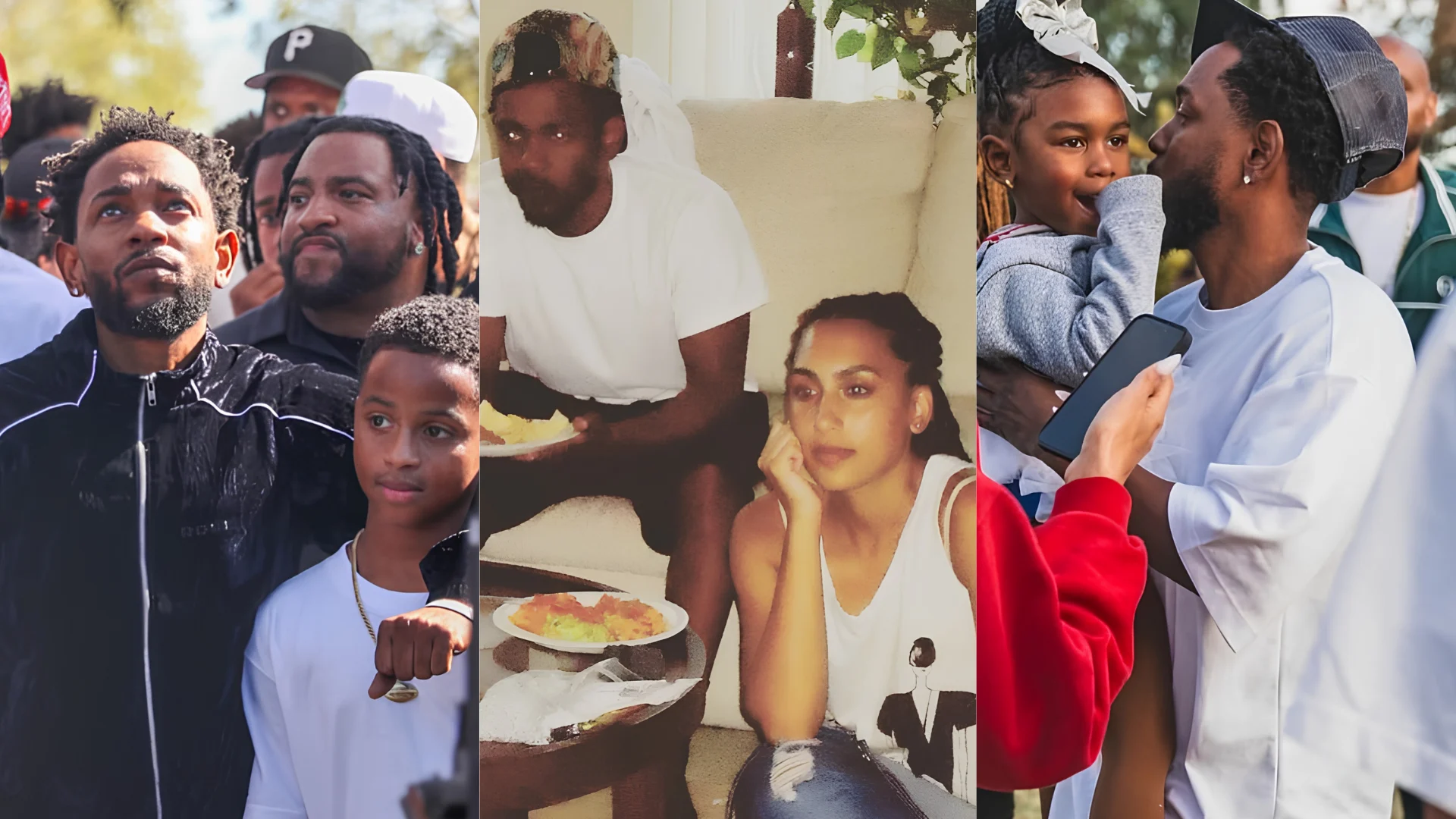 Collage of Kendrick Lamar with family and friends