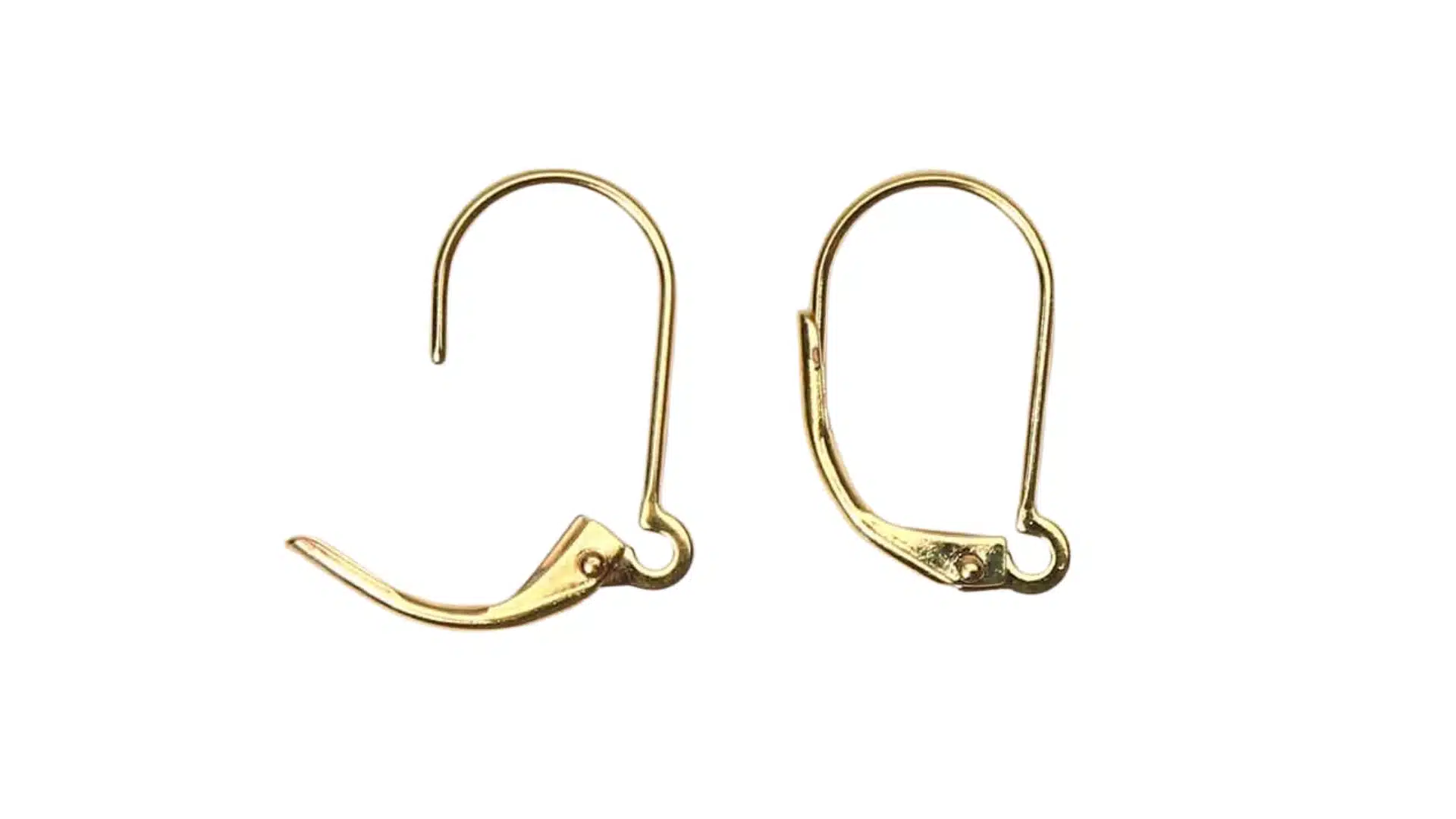 Gold lever back earring hooks with secure hinged closures displayed on a white background showcasing reliable comfortable earring backing for dangling earrings