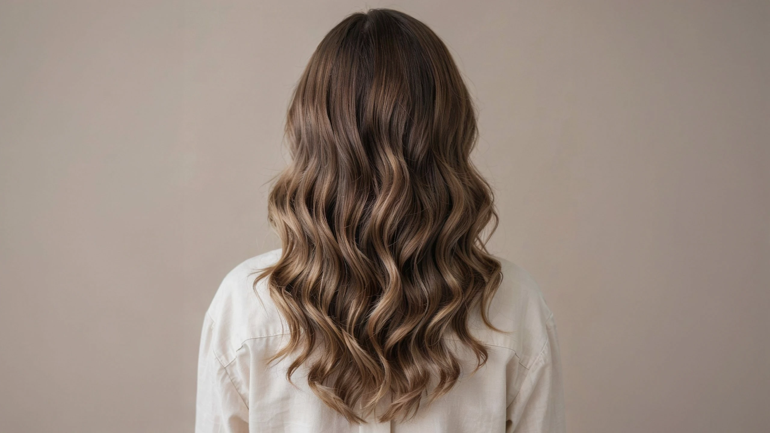 Woman's back view displaying long, wavy hair styled in a multi-textured wave perm.