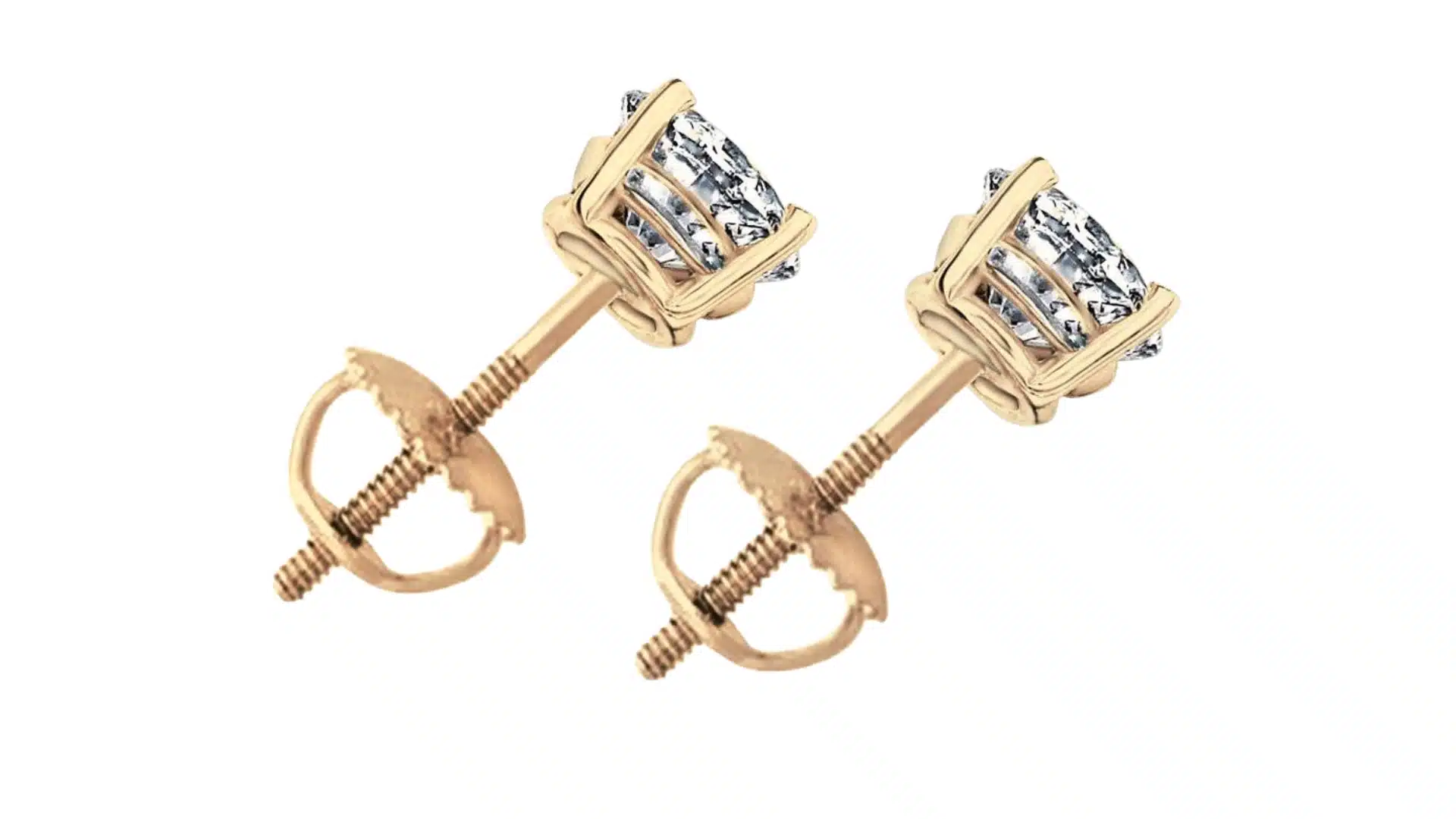 Gold stud earrings with sparkling gemstones and secure screw back closures displayed on a white background showcasing safe comfortable earring backing design