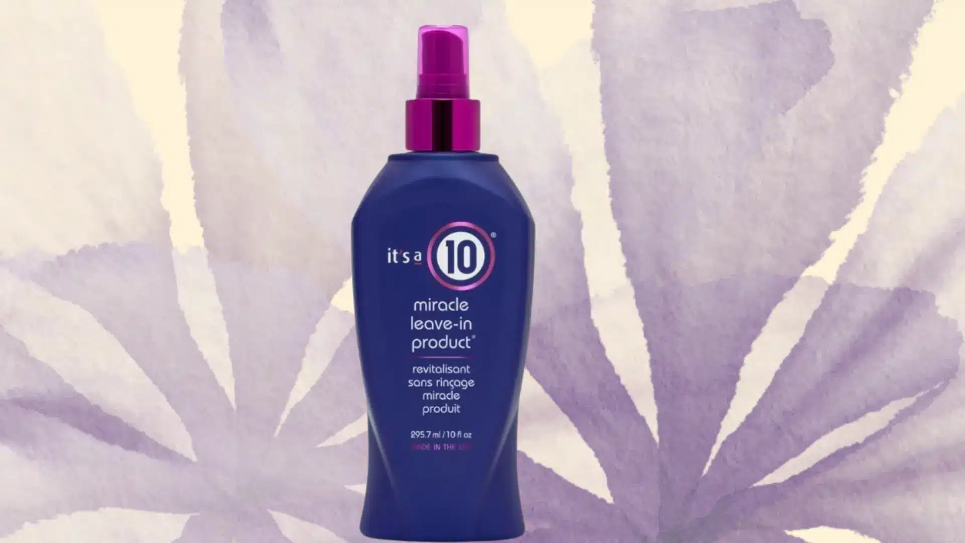 its a 10 leave in conditioner bottle for curly hair on a floral background