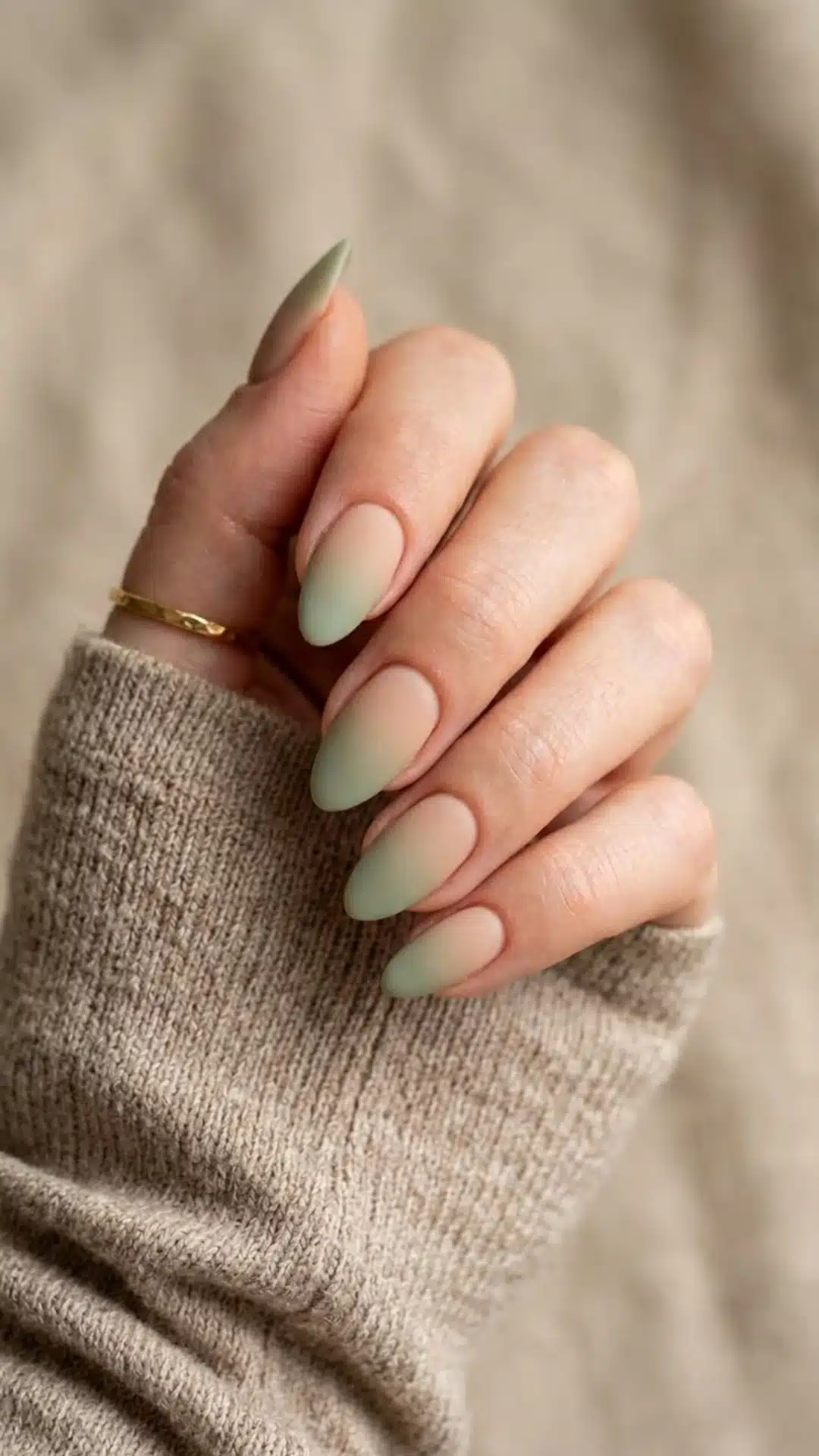 Matte sage green to nude ombre nails