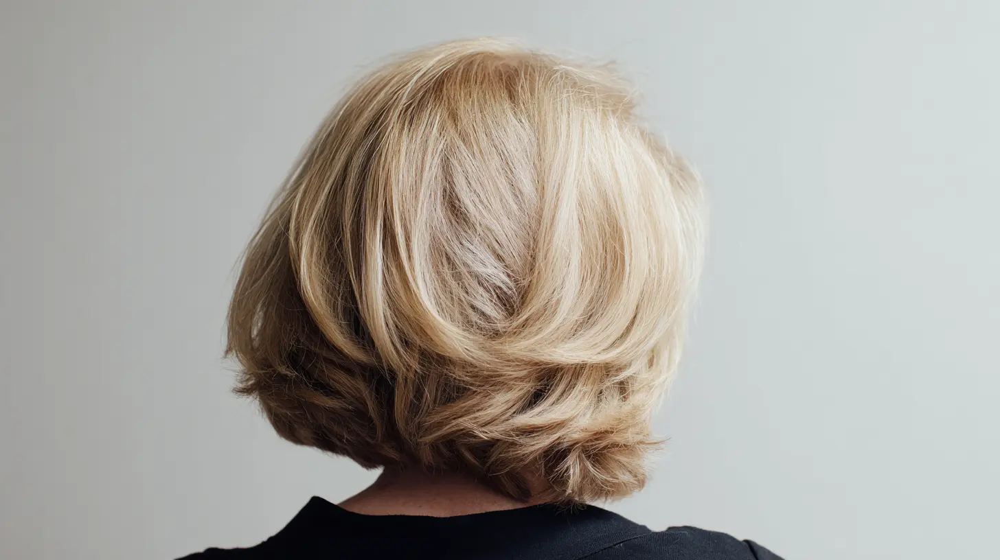 Short textured bob haircut with layered ends and soft feathered pieces creating volume and dimension