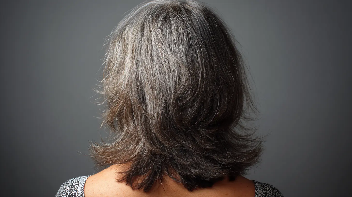 Shoulder length wolf cut with choppy layers and feathered ends creating a textured voluminous style