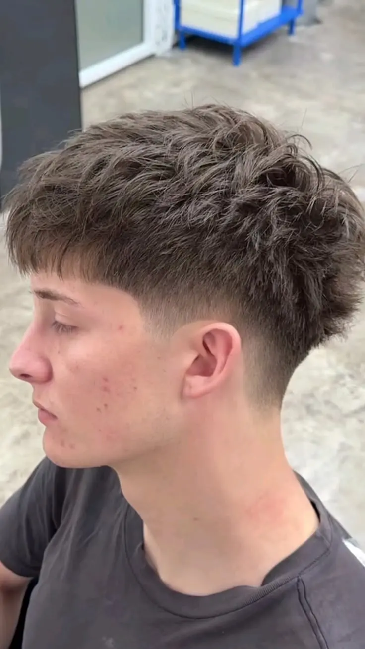 Taper fade haircut with a textured top blended tapered sides and natural volume